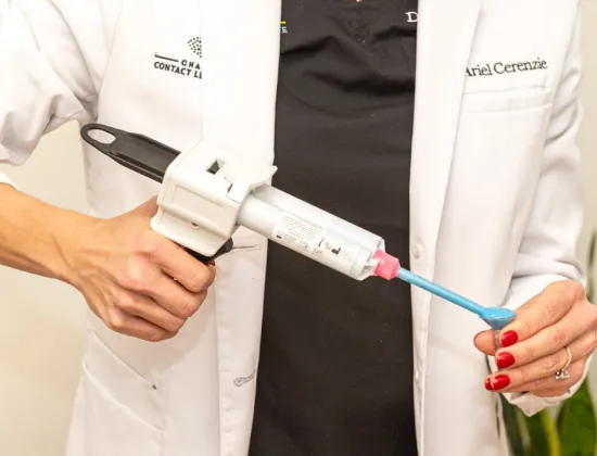 Slit-lamp examination verifying vault clearance and edge contour of EyePrintPRO lens