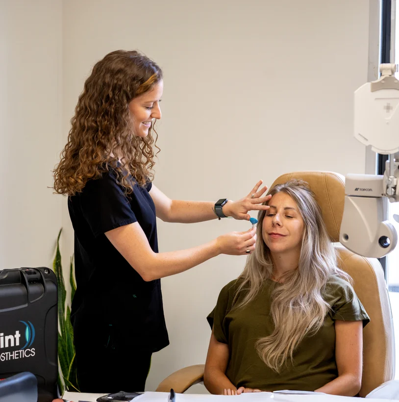 Dr. Madison Moss performing an EyePrintPRO custom impression fitting at The Raleigh Contact Lens Institute