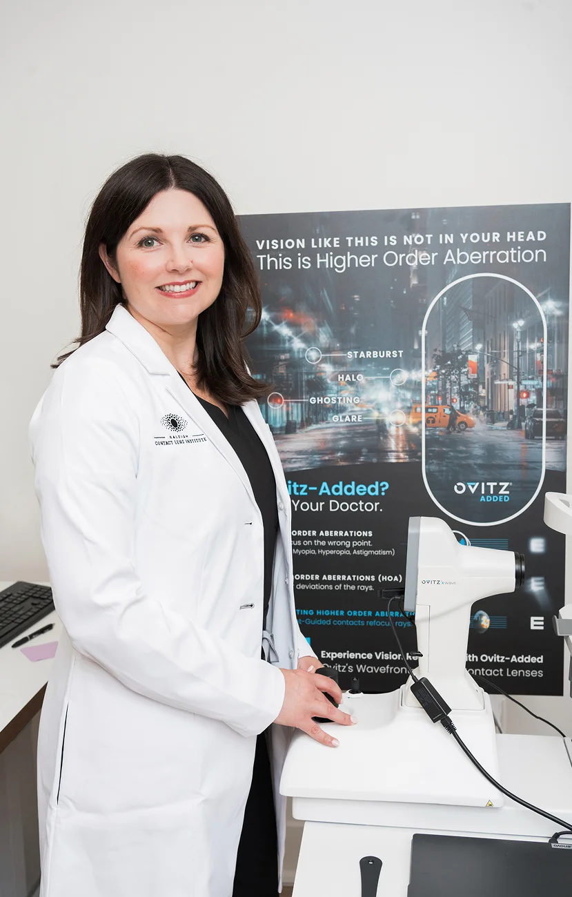 Dr. Dannielle Richard with the OVITZ wavefront-guided diagnostic system at The Raleigh Contact Lens Institute